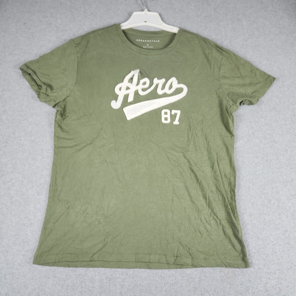 Aeropostale T-Shirt Mens L Green Graphic Short Sleeve Applique Streetwear Tee